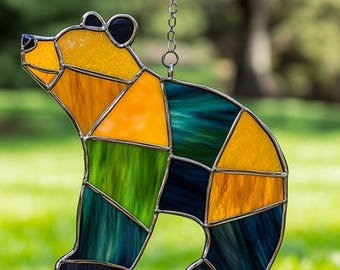 Digital Download Bear-D01,Stained Glass Pattern,Modern Suncatcher,Diy Stained Glass,Easy art Hobby License Beginner to Intermediate
