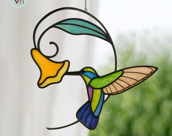 Hummingbird Stained Glass Pattern: Modern Suncatcher DIY (PDF/JPEG Digital Download BI31)