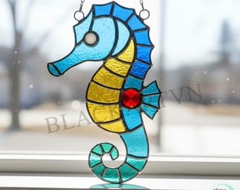 Digital Download Seahorse Stained Glass Pattern, Modern Suncatcher, Diy Stained Glass