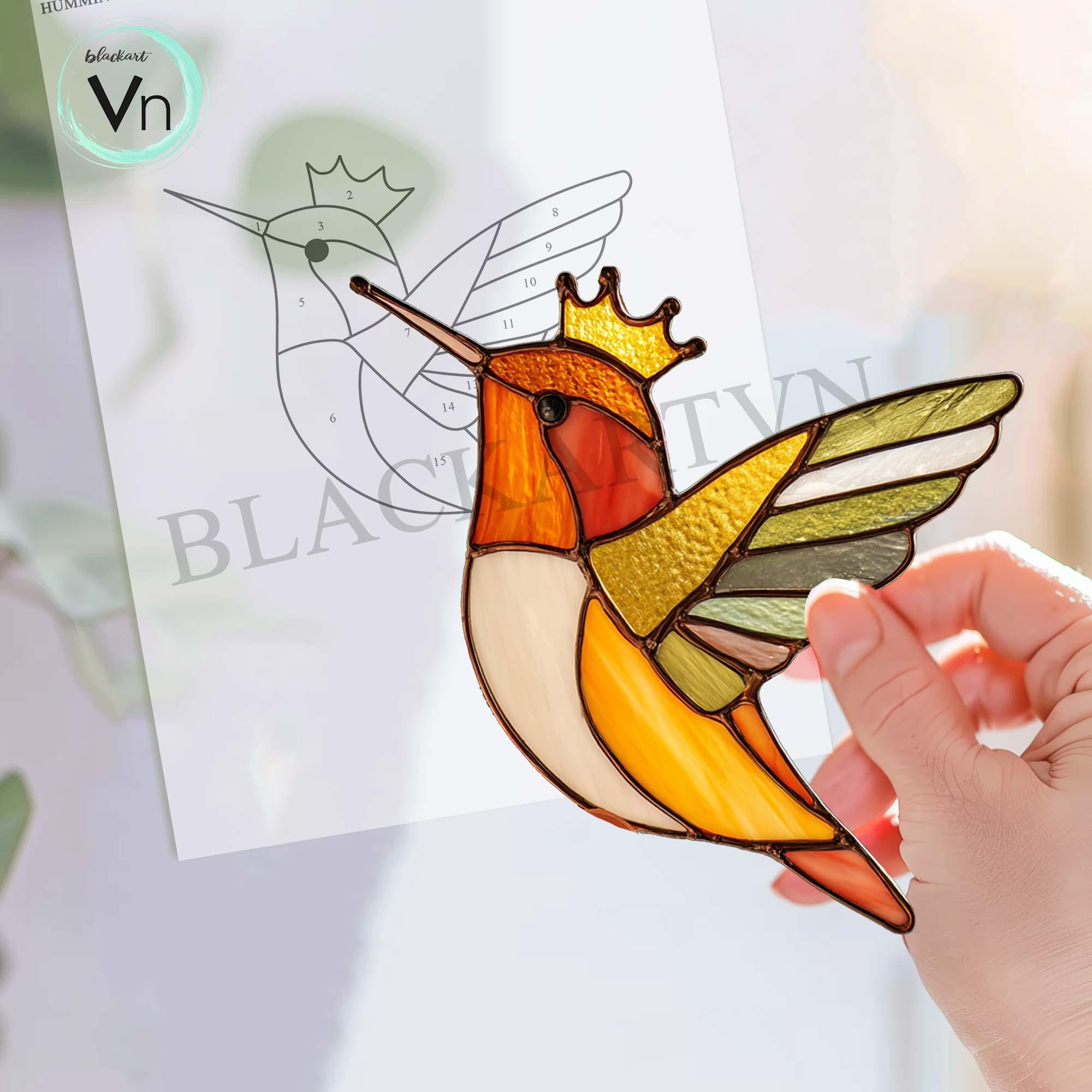 ハチドリのステンドグラス模様：モダンなサンキャッチャーDIY（PDF