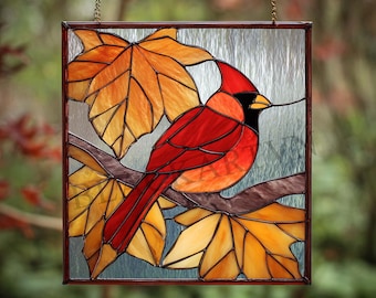 Digital Download Cardinal,Stained Glass Pattern,Modern Suncatcher,Diy Stained Glass,Easy art Hobby License Beginner to Intermediate