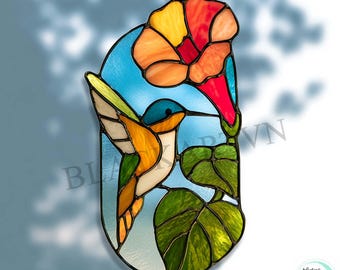 Hummingbird and Flower Stained Glass Pattern: Modern Suncatcher DIY (PDF Download)
