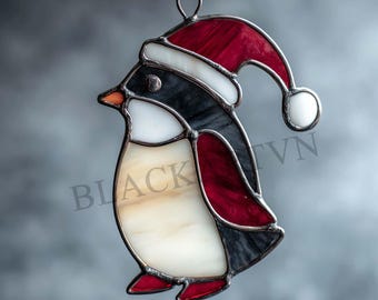 Digitale download glas-in-loodpatroon pinguïn, moderne suncatcher, doe-het-zelf-gebrandschilderd glas