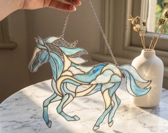 PA134 Stained Glass Horse & Clound Suncatcher Mystical Horse Window Hanging Equine Window Deco Portrait Horse Lover Gift Digital Download