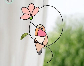 Hummingbird Stained Glass Pattern: Modern Suncatcher DIY (PDF/JPEG Digital Download Bl2)