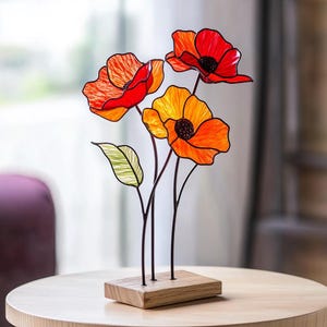 Digital Download Poppy flower T01 Stained Glass Pattern, Modern Suncatcher, Diy Stained Glass