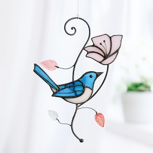 Bluebird stained glass suncatcher , window hanging Fathers Day gifts Custom stained glass bird suncatcher Blue Bird Home Decor Window Art