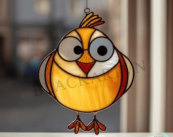 Patrón de vitral de gorrión: Atrapasol moderno DIY (Descarga PDF/JPEG)