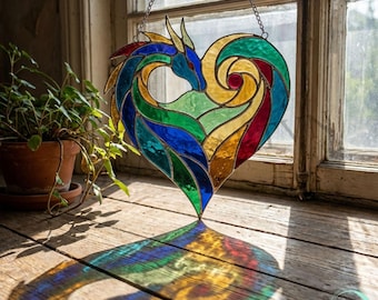 Digital Download Dragon Heart Stained Glass Pattern,Modern Suncatcher,Diy Stained Glass