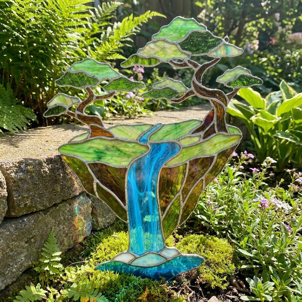 PA218 Bonsai Stained Glass Suncatcher Japanese Bonsai Glass Decor