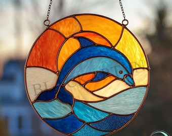 ステンドグラスのイルカ模様（デジタルダウンロード） - Etsy 日本