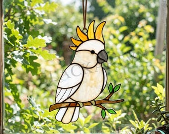 Chubby Cockatoo Stained Glass Pattern: Modern Suncatcher DIY (PDF Download BLA593)