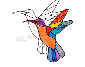 Digital Download Hummingbird-D01,Stained Glass Pattern, Modern Suncatcher, Diy Stained Glass,Easy art Hobby License Beginner to Intermediate
