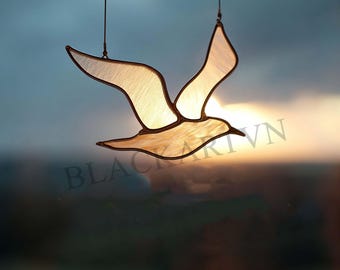 Download digitale di motivo per vetrate con gabbiani, acchiappasole moderno, vetrate fai da te, hobby artistico facile, licenza per principianti e intermedi