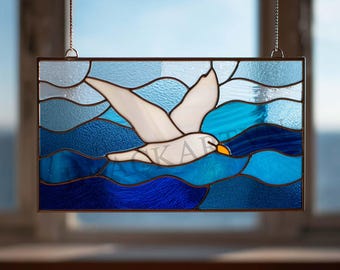 Download digitale di motivo per vetrate con gabbiani, acchiappasole moderno, vetrate fai da te, hobby artistico facile, licenza per principianti e intermedi