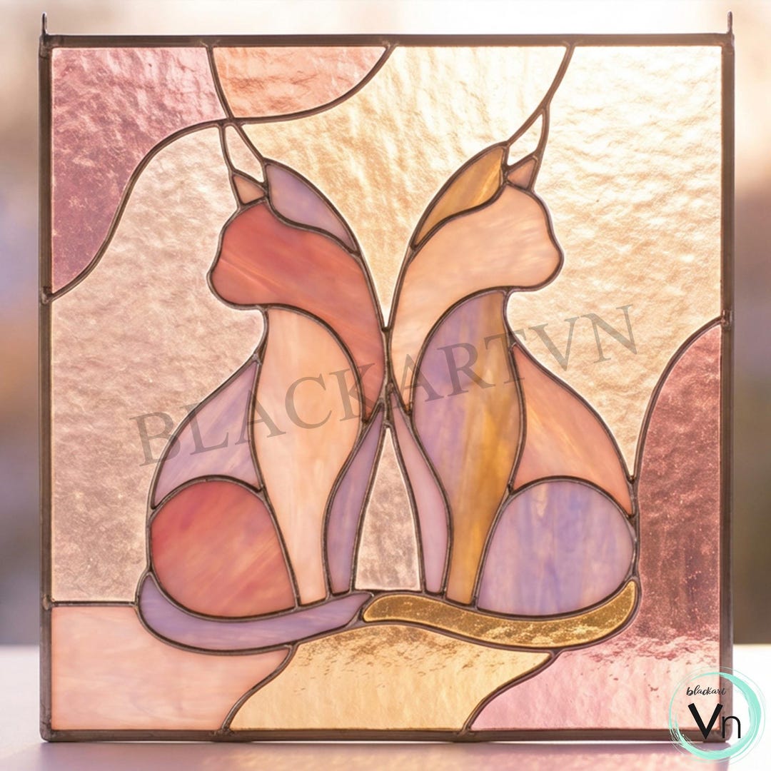 Digital Download Two Cat Panel Stained Glass Pattern,modern Suncatcher ...