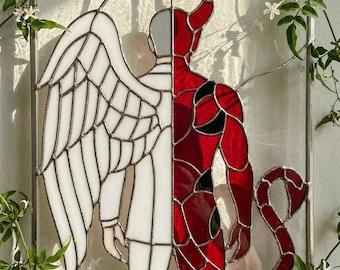PA153 Stained Glass Devil & Angel Unique Gift for Fans of Angels  Devil Gothic Window Hanging Dark Art Decor Digital Download