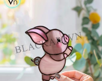Download digitale di motivi in vetro colorato a forma di maiale, acchiappasole moderno, vetrate fai da te, hobby artistico facile, licenza per principianti e intermedi