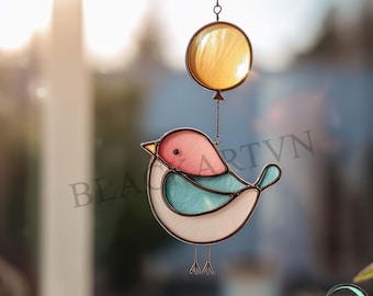 Digital Download Cute Bird Stained Glass Pattern,Modern Suncatcher,Diy Stained Glass,Easy art Hobby License Beginner to Intermediate