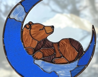 Digital Download Sleep Bear-D02,Stained Glass Pattern,Modern Suncatcher,Diy Stained Glass,Easy art Hobby License Beginner to Intermediate
