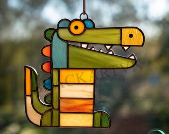 Digital Download Crocodile Stained Glass Pattern,Modern Suncatcher,Diy Stained Glass,Easy art Hobby License Beginner to Intermediate