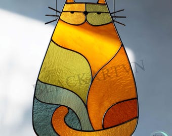 Digitale download kat-gebrandschilderd glaspatroon, moderne zonvanger, doe-het-zelf-gebrandschilderd glas