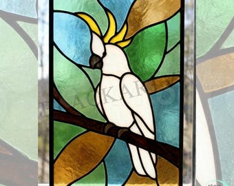 Cockatoo Stained Glass Pattern: Modern Suncatcher DIY (PDF Download BLM57)