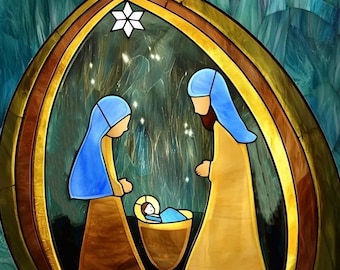Digital Download Nativity Religious N01 Stained Glass  , Nativity Jesus Modern Suncatcher,Diy Stained Glass, He is Born 2024 christmas svg