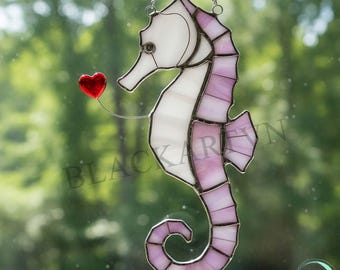 Digital Download Seahorse Stained Glass Pattern, Modern Suncatcher, Diy Stained Glass