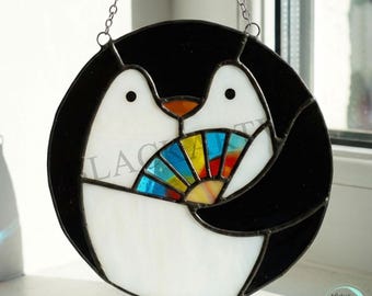 Digitale download glas-in-loodpatroon pinguïn, moderne suncatcher, doe-het-zelf-gebrandschilderd glas