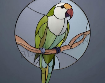 つがい　オウム　ステンドグラス オウムのステンドグラスプリントセット：鮮やかな鳥の絵5枚（デジタル