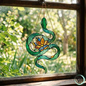 Digital Download Snake Flower Stained Glass Pattern, Modern Suncatcher, Diy Stained Glass