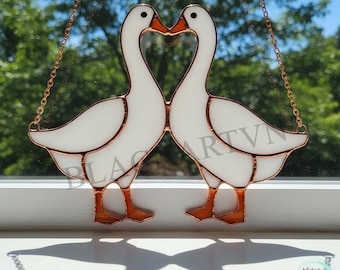 Descarga digital: Patrón de vitral con dos gansos, atrapasol moderno, mandala de tarot con vitral DIY