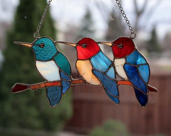 HummingbirdX3 Stained Glass Pattern: Modern Suncatcher DIY (PDF Download)