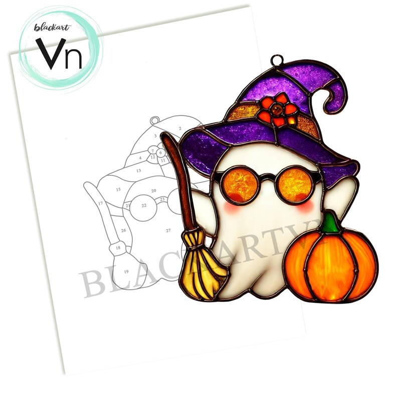 Digital Download Halloween Ghost T05, Stained Glass Pattern Modern