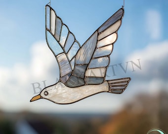 Download digitale di motivo per vetrate con gabbiani, acchiappasole moderno, vetrate fai da te, hobby artistico facile, licenza per principianti e intermedi