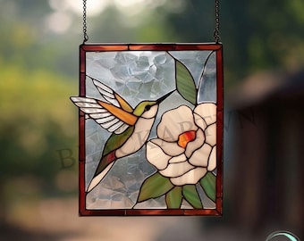 Hummingbird and Flower Stained Glass Pattern: Modern Suncatcher DIY (PDF Download)