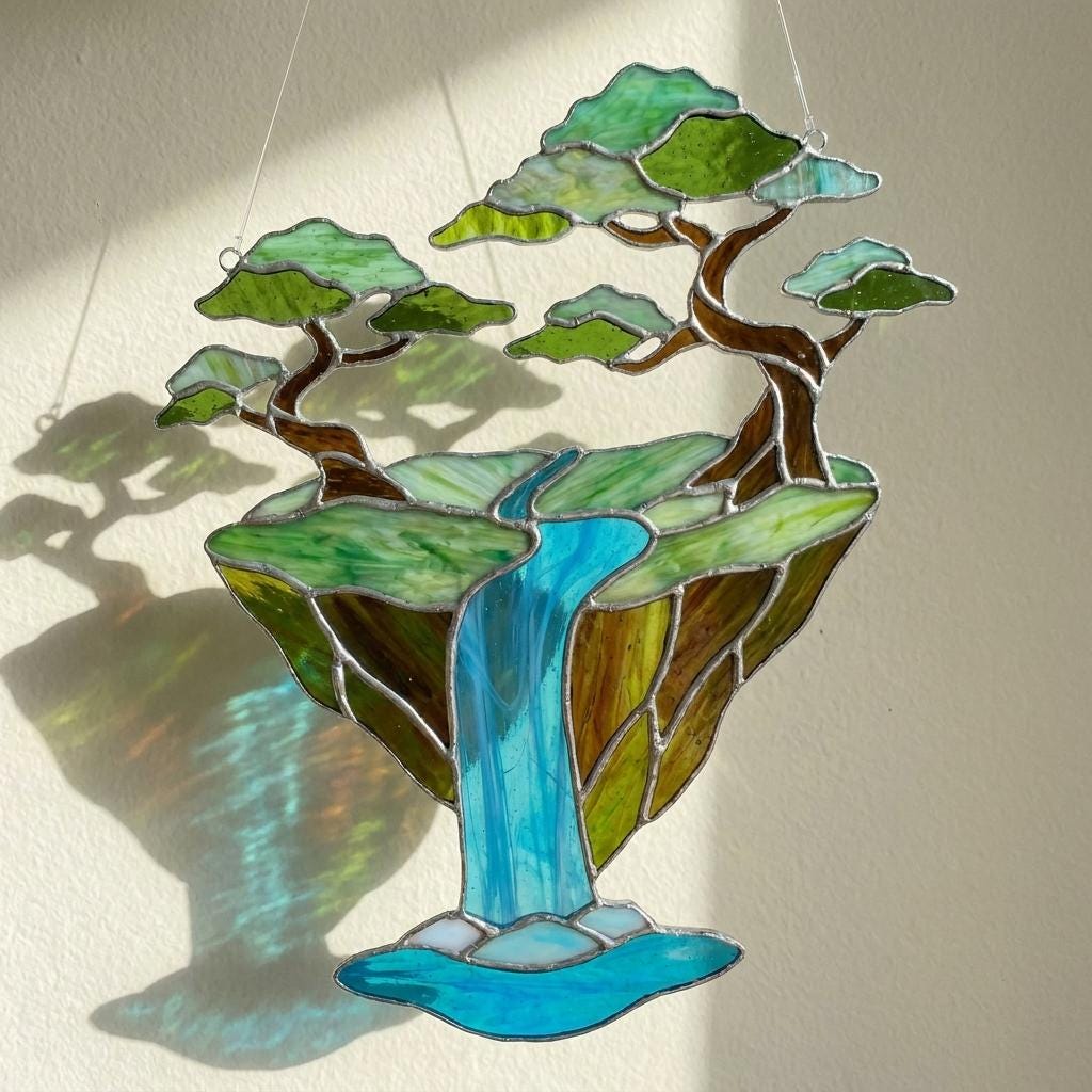 PA218 Bonsai Stained Glass Suncatcher Japanese Bonsai Glass Decor