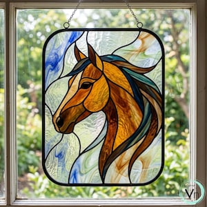 Pannello digitale con cavallo, motivo a vetrata, acchiappasole moderno, fai da te, hobby artistico facile, licenza per principianti e intermedi