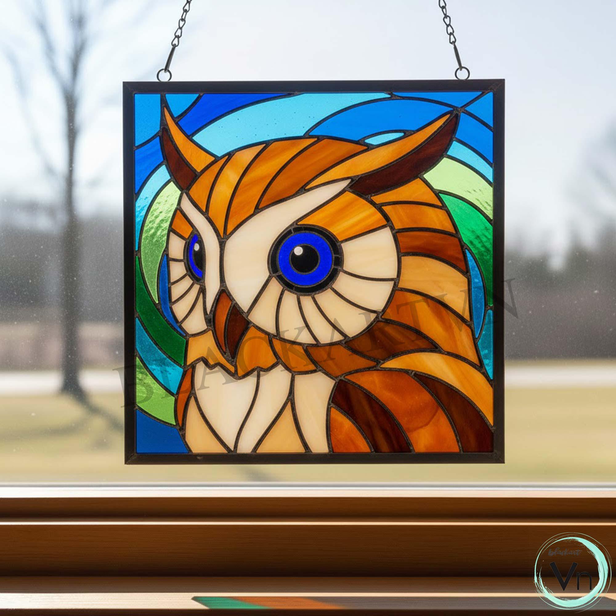 Digital Download OWL Stained Glass Pattern, Modern Suncatcher, Diy Stained Glass