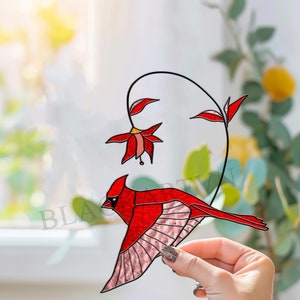 Digital Download Cardinal N03 bird Stained Glass Pattern, Modern Suncatcher, Diy Stained Glass