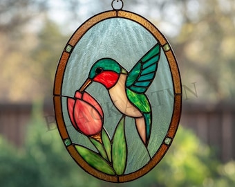 Hummingbird  Stained Glass Pattern: Modern Suncatcher DIY (PDF Download BLM82)