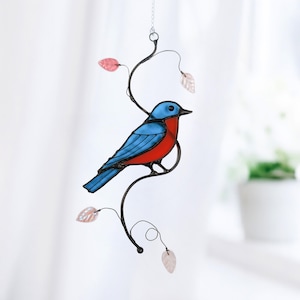 Bird stained glass suncatcher , window hanging Fathers Day gifts Custom stained glass bird suncatcher Blue Bird Home Decor Window Art