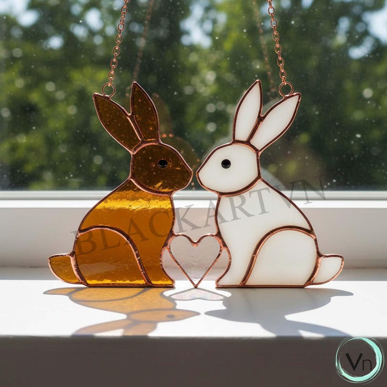 Digital Download Two Rabbit and Daisy Stained Glass Pattern, Modern ...