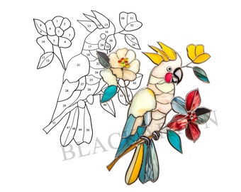 Digital Download Cockatoo N01 Stained Glass Pattern, Modern Suncatcher, Diy Stained Glass,Easy art Hobby License Beginner to Intermediate