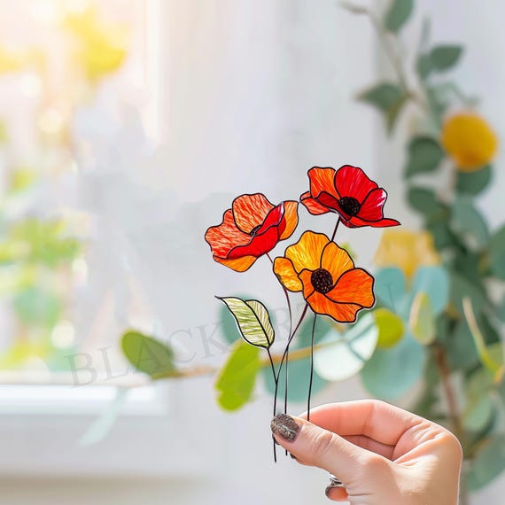 Digital Download Poppy Flower T01 Stained Glass Pattern