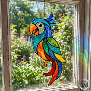 Digital Download Parrot Stained Glass Pattern,Modern Suncatcher,Diy Stained Glass,Easy art Hobby License Beginner to Intermediate