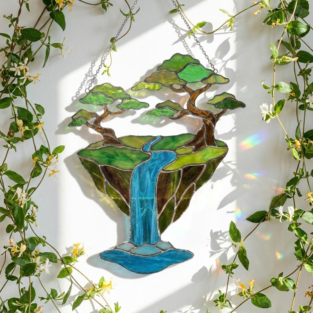 PA218 Bonsai Stained Glass Suncatcher Japanese Bonsai Glass Decor