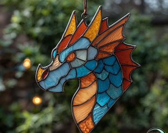Digital Download Dragon Stained Glass Pattern,Modern Suncatcher,Diy Stained Glass