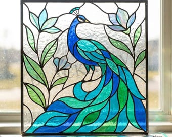 Digital Download Peacock in garden Stained Glass Pattern,Modern Suncatcher,Diy Stained Glass,Easy art Hobby License Beginner to Intermediate
